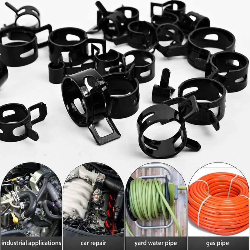 AUUTI 80pcs Vacuum Hose Clamps Assortment Kit - Spring Hose Clamps for 6mm To 18mm Silicone Pipes - Low Pressure Air Clip Set (Black) - Image 5